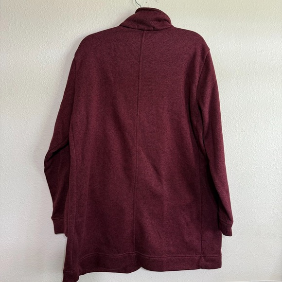 Lands' End Jacket Women 1X Burgundy Knit Fleece Mock-Neck Zipper Pockets Snaps - Picture 5 of 10